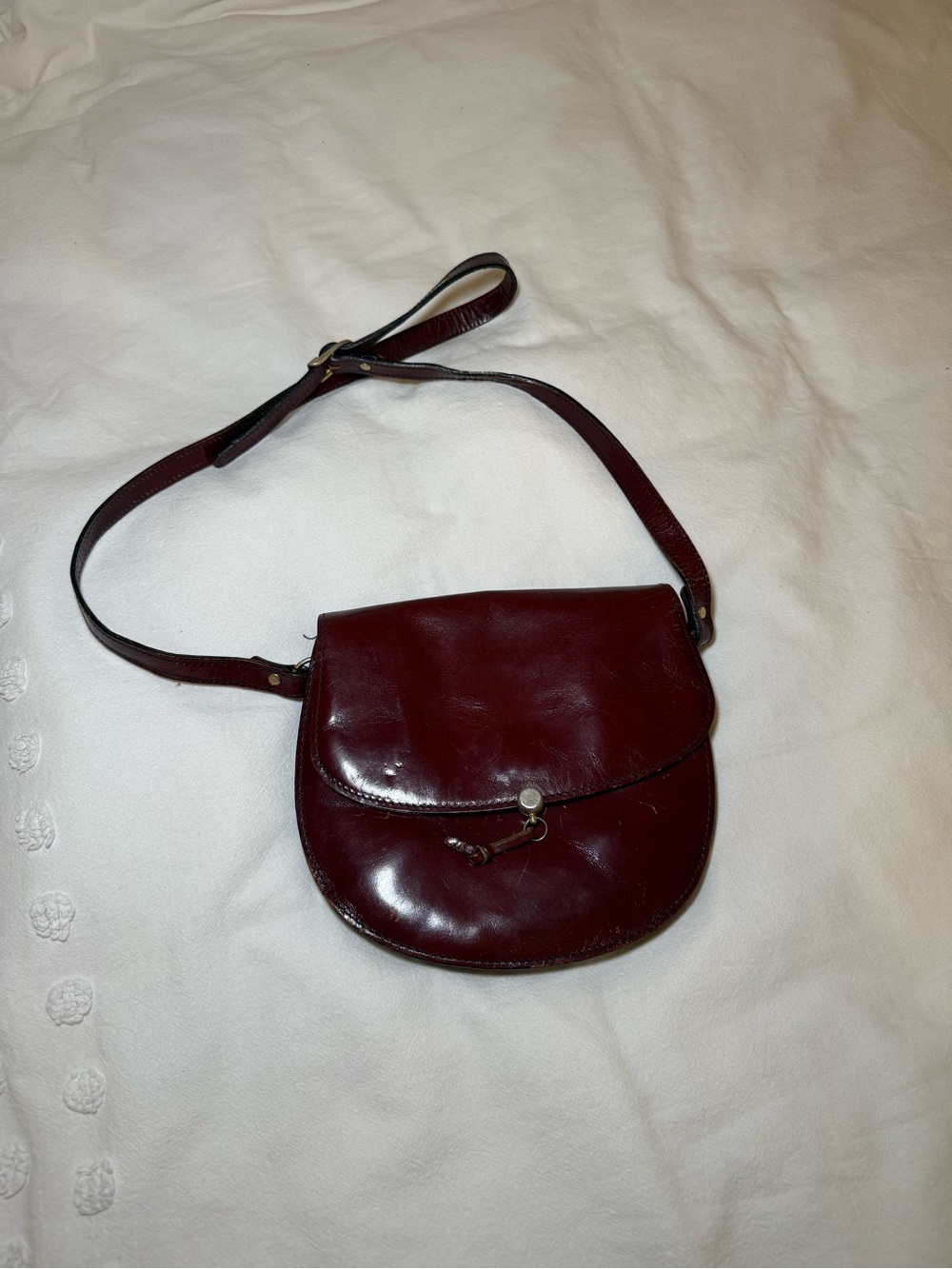 Classic Burgundy Leather Saddle Bag - Women